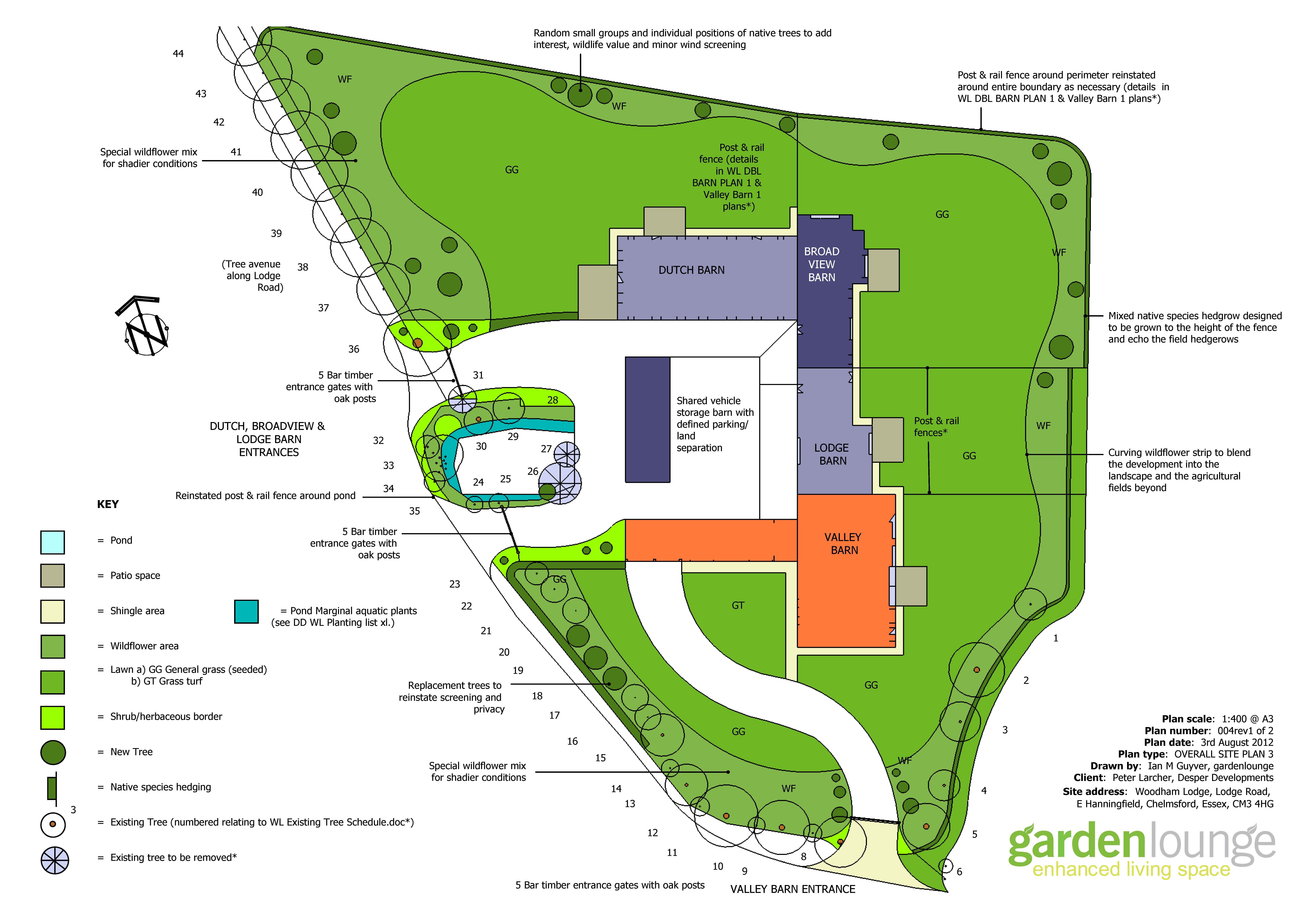 Plan view of a newbuld landscape deisgn scheme